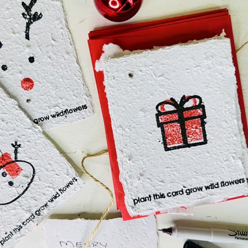 Set of 10 Seed Paper Holiday Greeting Cards with Envelopes - Plantable Christmas Cards