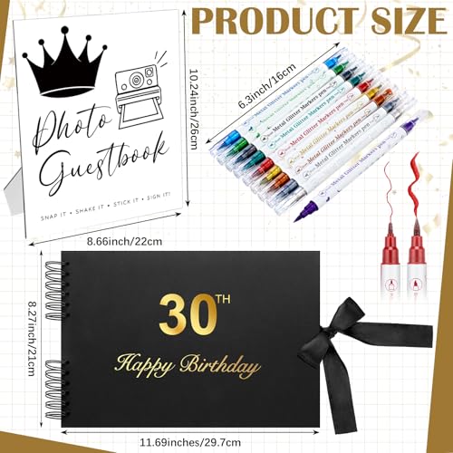 AmazingSpark Birthday Guest Book Set Memory Photo Guest Book Black Gold Decoration Birthday Gift for Men Women Wood Signature Photoprop Party Supply Sign Picture Album for Party Event(30th) - size: 30th