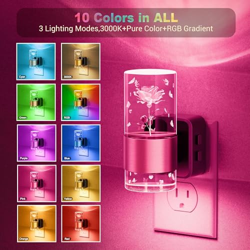 JandCase Night Lights Plug into Wall, Rose Carved Night Light for Girls - color: Gold-Rose, size: 1 Pack