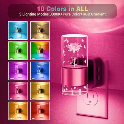 JandCase Night Lights Plug into Wall, Rose Carved Night Light for Girls - color: Gold-Rose, size: 1 Pack