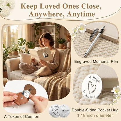 Guided Grief Journal Sympathy Gift Set with Photo Frame Cover | Pocket Hug Coin Keychain & Engraved Pen ,Bereavement, Remembrance, Loss of Loved One, Mother, Father Memorial Gifts (Linen) - style: Guided Grief Journal