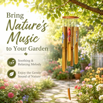 Bamboo Wind Chimes for Outside, Cardinal Wooden Wind Chime Memorial Gifts - size: 38" Cardinals