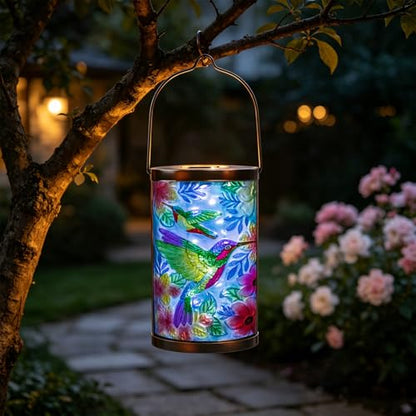 MUMTOP Hummingbird Solar Lantern, Hanging Glass Outdoor Garden Light - color: Turquoise