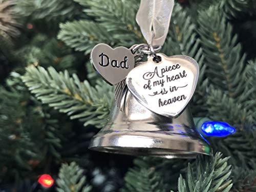 Memorial DAD and MOM Christmas Ornament for Loss of Loved One | A Piece of My Heart Bell Ornament, Christmas in Heaven Remembrance Keepsake, Sympathy Gift for Grieving Families (DAD) - style: DAD