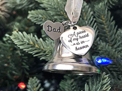 Memorial DAD and MOM Christmas Ornament for Loss of Loved One | A Piece of My Heart Bell Ornament, Christmas in Heaven Remembrance Keepsake, Sympathy Gift for Grieving Families (DAD) - style: DAD