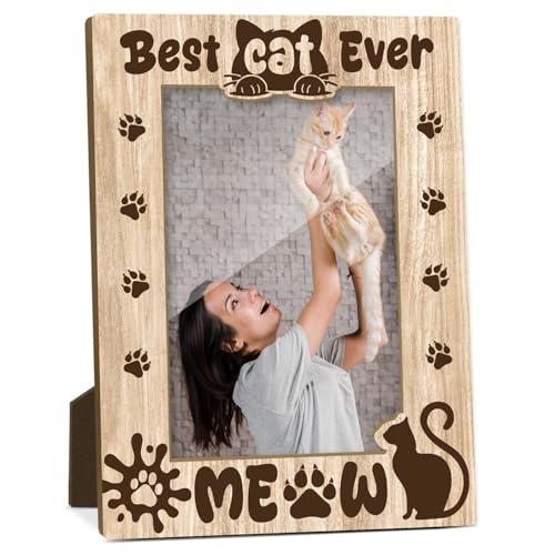 Best Cat Ever Picture Frame, Cat Memorial Photo Frame for Pet Lovers Friends, Cats Lover Gift Cats Memorial Gifts 4x6 Wooden Picture Frame, Home Bedroom Office Shelf Table Decor -026 - style: Best Cat Ever