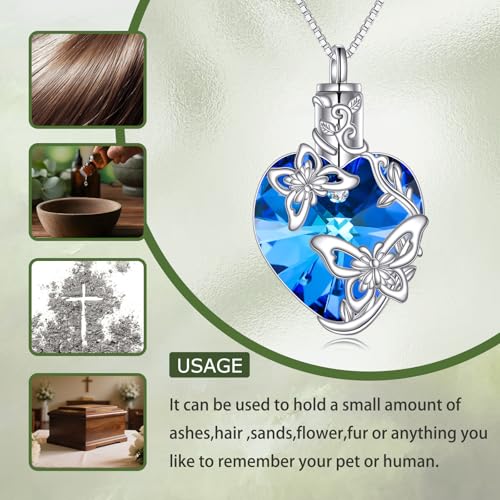 TOUPOP Sterling Silver Urn Necklace for Ashes with Crystal Memorial Keepsake Dragonfly/Butterfly/Cardinal/Cat/Dolphin Cremeation Jewelry Birthday Mothers Day Christmas Gifts for Her Women - style: Butterfly