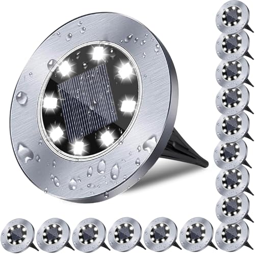 4.6 Inch Diameter Solar Ground Lights, Waterproof Solar Garden Lights, Outdoor Garden Waterproof Bright in-Ground Light, Landscape Lighting for Pathway,Yard,Lawn,Patio,Walkway (16 Pack White Light) - color: White Light, size: 16 Pack