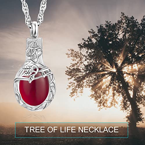 Gredstar Tree of Life Urn Necklace for Ashes, Birthstone Memorial Pendant | Teardrop Design, Love Symbol Detail, 12 Birthstone Colors, Stainless Steel, Ashes Holder, Funnel Kit Included - color: January