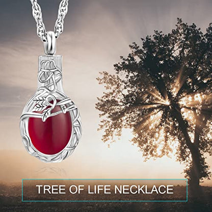 Gredstar Tree of Life Urn Necklace for Ashes, Birthstone Memorial Pendant | Teardrop Design, Love Symbol Detail, 12 Birthstone Colors, Stainless Steel, Ashes Holder, Funnel Kit Included - color: January