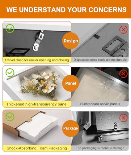16x20 Large Shadow Box Frame with Thickened Acrylic Panel & Pins - color: White+high Definition Panel + Shatter-proof Packaging, size: 16x20