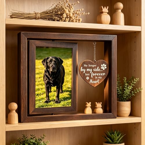 Dog Memorial Gifts for Loss of Pet, No Longer by Our Side but Forever in Our Hearts Photo Frame, Bereavement Keepsake for Loss of Dog, Cat, or Beloved Pet, Rainbow Bridge Remembrance Gift