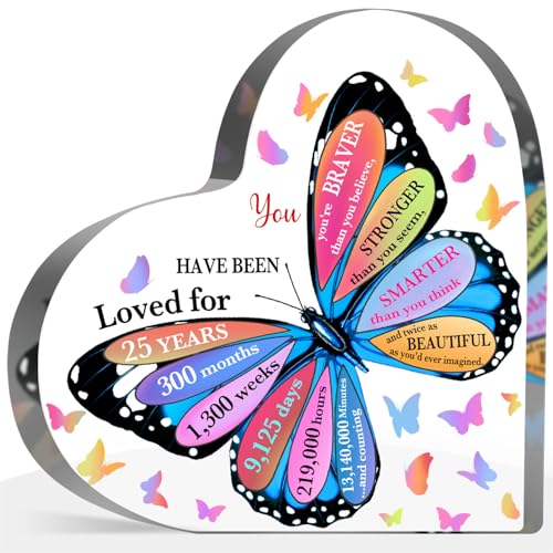 25th Birthday Acrylic Sign, 25 Year Old Birthday Gifts, Inspirational Butterfly Keepsake Sign for Women Men, Happy 25 Birthday Gifts Idea for Daughter Sister Coworker, Table Desk for Home - style: 25th Birthday