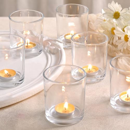 DARJEN 6 Pcs Large Clear Votive Candle Holder Tea Light Candle Holder Glass | Clear Candle Holders for Wedding, Party and Home Decor, Table Centerpiece - color: Clear