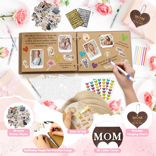 CY2SIDE Mom Memorial Gifts Photo Album – 110PCS In Loving Memory of Mom Wooden Scrapbook Kit Sympathy Gift for Loss of Mother, Bereavement Keepsake Grief Journal for Mother’s Day & Grieving Family - style: Memorial Mom