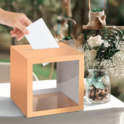 Rose Gold Card Box Wedding Favors Gift Card Boxes Post Box Cardboard Receiving Money Box Holder for Wedding Reception, Baby Showers, Anniversary, Birthday Party, Retirement, Graduation Envelope Holder - color: Rose Gold Clear