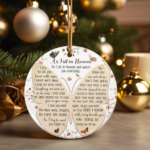 As I Sit in Heaven Memorial Ornament – Butterfly Sympathy Ornament for Loss of Loved One – Bereavement Christmas Keepsake Gift – Remembrance Hanging Decor for Tree (HC-4) - color: Hc-4