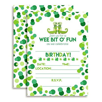 Amanda Creation Wee Bit O' Fun St. Patrick's Day Themed Birthday Party Fill In Invitations set of 20 with envelopes - style: Wee Bit O' Fun