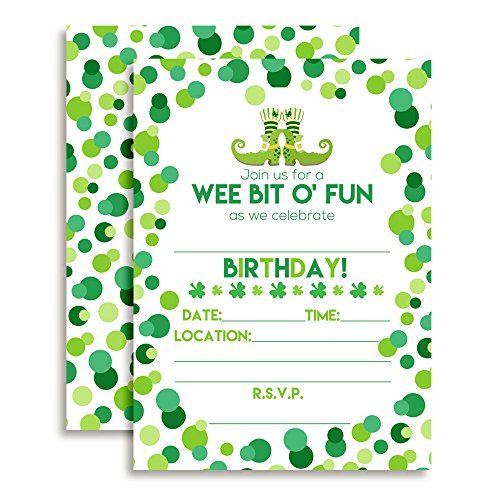 Amanda Creation Wee Bit O' Fun St. Patrick's Day Themed Birthday Party Fill In Invitations set of 20 with envelopes - style: Wee Bit O' Fun