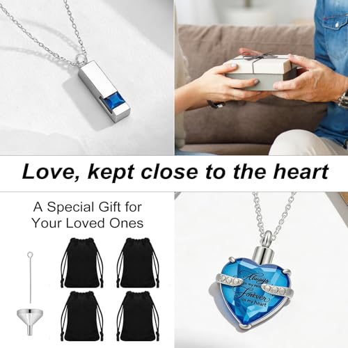 Small Urns & Necklaces for Human Ashes Set of 8, Memorial Keepsake Blue