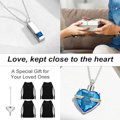 Small Urns & Necklaces for Human Ashes Set of 8, Memorial Keepsake Blue