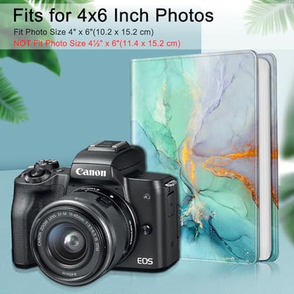 Fintie Photo Album 4x6 Photos - 112 Pockets Wallet Albums Memory Book | Vegan Leather Cover, 4X6 Picture Keepsakes, Family/Wedding/Travel Memory Book, Baby/Kids/Boys/Girls Gift, Emerald Marble - color: emerald marble