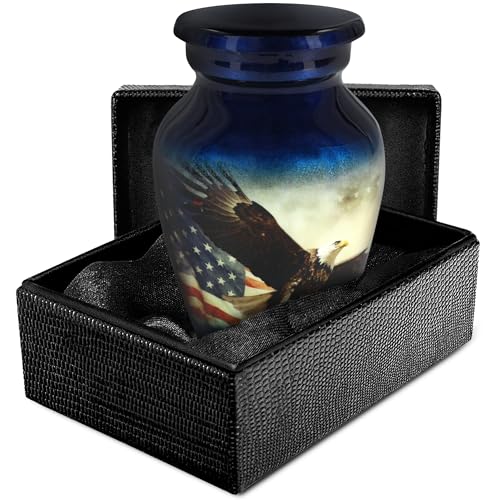 Trupoint Memorials Small Urns for Human Ashes Keepsake, Military and Patriotic Decorative Mini Cremation Urn for Veteran Adult Men and Women, Small Blue - color: Blue Usa Eagle, size: Keepsake