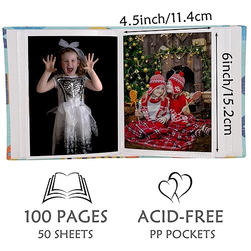 Small Photo Album for Kids, 100 Pockets 4x6 Bookshelf Baby Picture Album, Slip-in Linen Cover Photo Book for Family(Fish) - color: Fish
