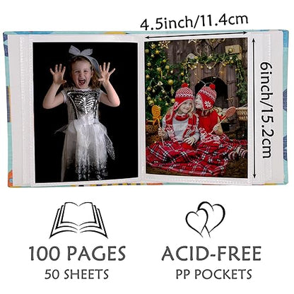 Small Photo Album for Kids, 100 Pockets 4x6 Bookshelf Baby Picture Album, Slip-in Linen Cover Photo Book for Family(Fish) - color: Fish