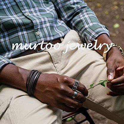 Mens Leather Bracelet with Clasp Cowhide Multi-Layer Braided Leather Mens Bracelet - style: Custom 7-9"
