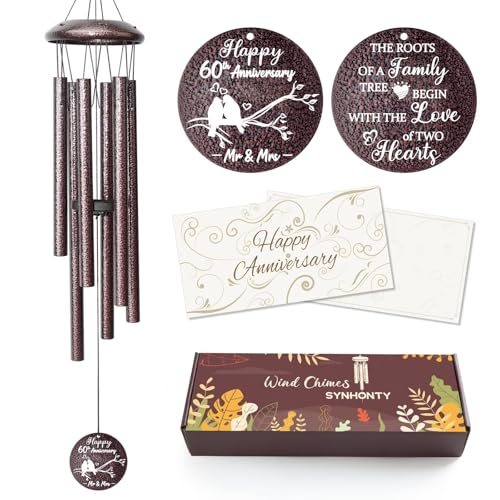 Anniversary Wind Chimes Gifts for Men Women, Happy Anniversary Decorations, 25" Wind Chimes Romantic Gift for Couple, Parents, Wife, Husband, Friends (60th - size: 60th Anniversary Gift