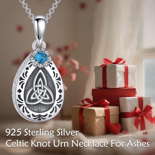 925 Sterling Silver Urn Necklace for Ashes, Teardrop/Tree of Life/Sunflower/Dragonfly/Sea Turtle/Celtic Knot/Elephant/Hummingbird Memorial Cremation Pendant Necklaces for Animal Human Ashes - color: G: Celtic Knot