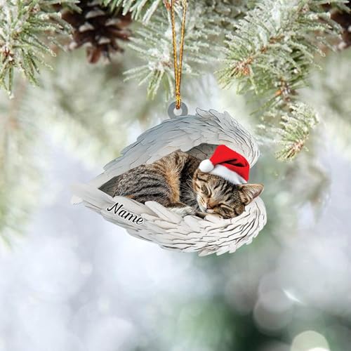 Personalized Sleeping Manx Cat Remembrance Ornament, Custom Manx Cat Angel Wings Ornament, in Loving Memory Gift, Sympathy Ornaments for Pet Loss