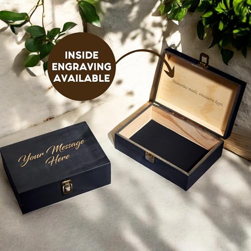 Personalized Wooden Keepsake Box, Custom Engraved Memory Box with Lid | Treasure Chest, Men's Jewelry and Letter Storage, Baby Keepsake, Wedding, Birthday, Graduation, Retirement, Time Capsule Gift - style: 1. Your Text Here