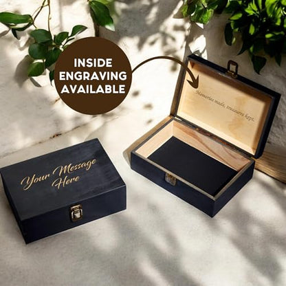 Personalized Wooden Keepsake Box, Custom Engraved Memory Box with Lid | Treasure Chest, Men's Jewelry and Letter Storage, Baby Keepsake, Wedding, Birthday, Graduation, Retirement, Time Capsule Gift - style: 1. Your Text Here
