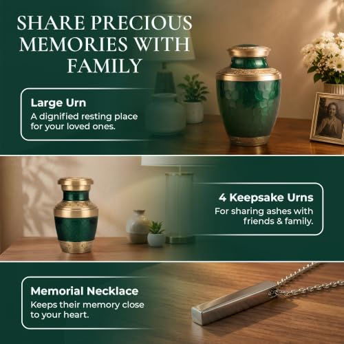 Personalized Gold & Green Cremation Urns for Human Ashes Adult Set of 6 - color: Royal Teal Urn Set - Custom