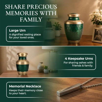 Personalized Gold & Green Cremation Urns for Human Ashes Adult Set of 6 - color: Royal Teal Urn Set - Custom