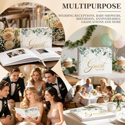 EVERLORIA Wedding Guest Book, 108 Blank Pages Guest Sign in Book, Leather Hardcover Signature Guestbook for Wedding Reception Bridal Baby Shower Anniversary Graduation Quinceanera Birthday - color: Greenery A
