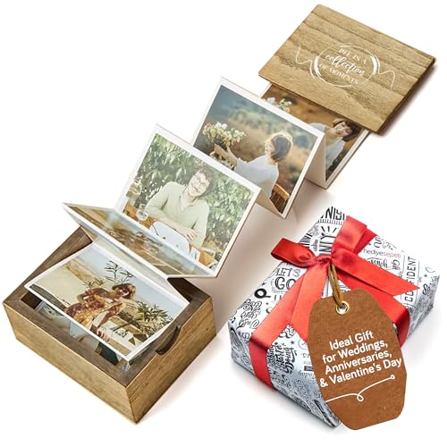 Personalized Wooden Photo Box Gift with Accordion Picture Pull Out | Custom Gifts for Birthdays, Wedding Keepsake Box, or Anniversary Box | Picture Box Gift I Holds 14 Photo Prints, 3""x2"" - color: Memories