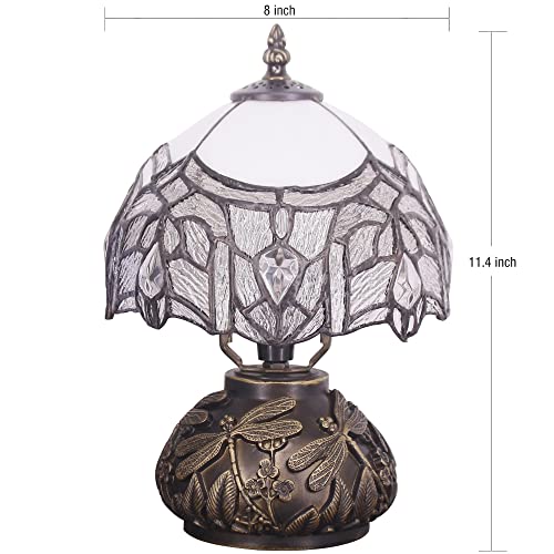 Small Tiffany Lamp Mini Stained Glass Table Lamp White Bending Style | Mushroom Desk Light Memory Sympathy Lamp 8X11 Inch - color: White Bending Style