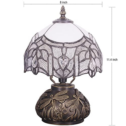 Small Tiffany Lamp Mini Stained Glass Table Lamp White Bending Style | Mushroom Desk Light Memory Sympathy Lamp 8X11 Inch - color: White Bending Style