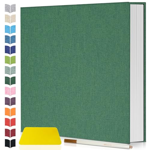 Artfeel Photo Album Self Adhesive Scrapbook,Large Photo Book for 4x6,5x7,8x10 Pictures,DIY Album for Baby Wedding Family Travel Birthday,with Metallic Pen and Scraper - color: Dark green, size: 11.5"x10.6"40pages