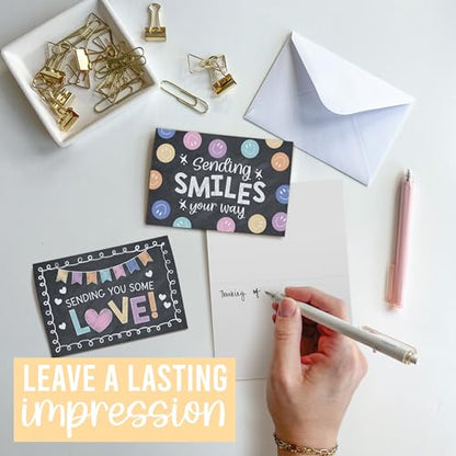 Hadley Designs Thinking of You Cards with Envelopes - 24 Hello Greeting Cards Thinking of You Card for Men & Women Bulk, Blank Encouragement Card for Kids, Just Because Cheerful Encouraging Notecards - style: Chalk Colorful