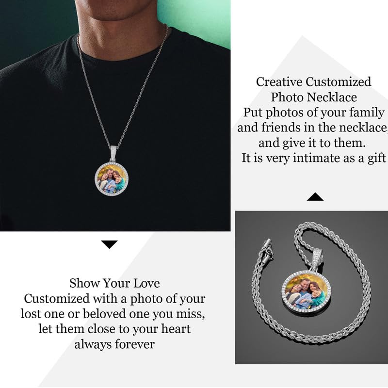 YIMERAIRE Customized Picture Necklace Personalized Circle Chain - color: 01 Circle Pendant Text(Silver)+Rope Chain 0171