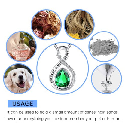 Eusense Cremation Jewelry for Ashes Urn Necklace to Put Ashes In 925 Sterling Silver Memorial Pendant Tree of Life Infinity Urn Necklaces for Ashes Necklace for Women Men - style: F-Infinity Urn-05-May.-Emerald