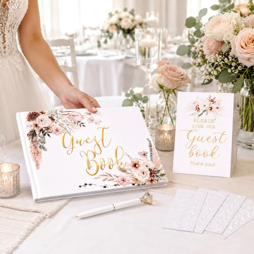 Wedding Guest Book with Pen and Table Sign, 7x9 Inch Photo Guestbook with 88 Lined Pages, Personalized Guestbook Photo Album Sign in Book for Reception Bridal Shower Wedding Birthday Party(Rose) - style: Rose