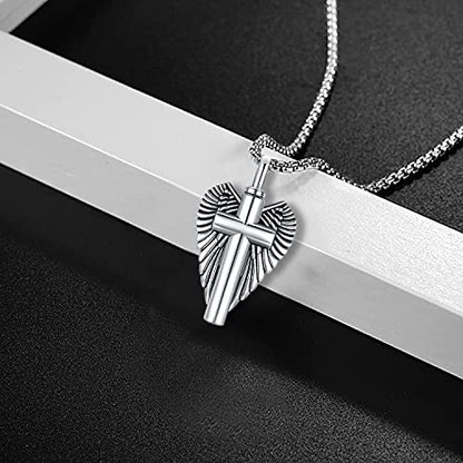 Aniu S925 Sterling Silver Urn Necklace Cremation Jewelry for Ashes - color: Cross Angel Wing