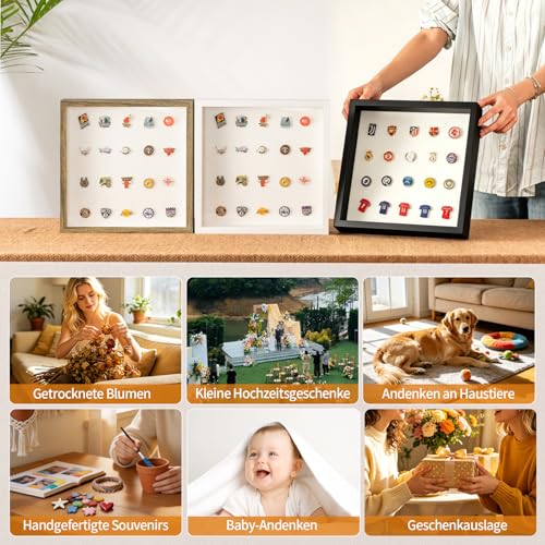 10x10 Shadow Box Frame with Ultra-Clear Glass & Soft Linen Back | With Push Pins and Stand, Deep 1.2" Brown Shadow Box Display Case – Display on Tabletop or Wall for Photo, Flower, Keepsakes - color: Brown+high Definition Panel + Shatter-proof Packaging,