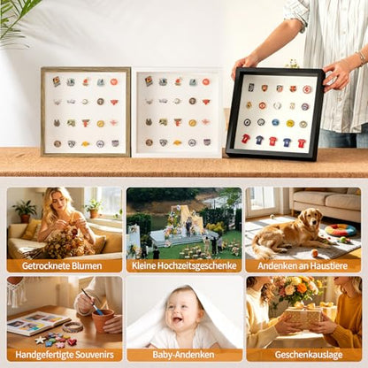 10x10 Shadow Box Frame with Ultra-Clear Glass & Soft Linen Back | With Push Pins and Stand, Deep 1.2" Brown Shadow Box Display Case – Display on Tabletop or Wall for Photo, Flower, Keepsakes - color: Brown+high Definition Panel + Shatter-proof Packaging,
