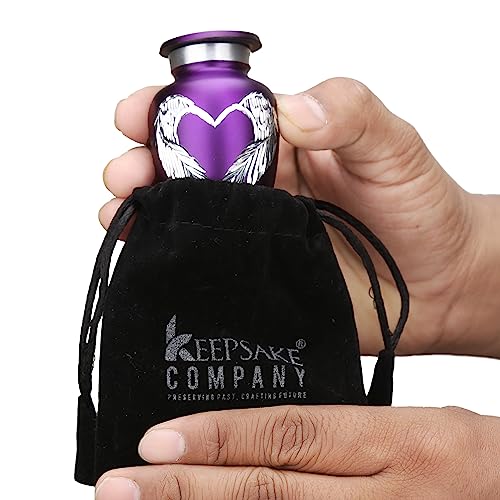 Purple Small Urns for Human Ashes - Angel Wings & Heart Mini Urns - Cremation Keepsakes urns for Ashes - Ash Holders – Urn -ERN - Tiny Urns for Men - Miniature Urn - (Single) - color: Purple